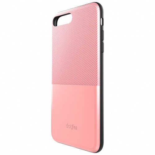 Telefon tok, iPhone 6 / 6S hátlaptok, karbon mintás, bankkártya tartós, beépített fémlappal, rose gold, Dotfes G02