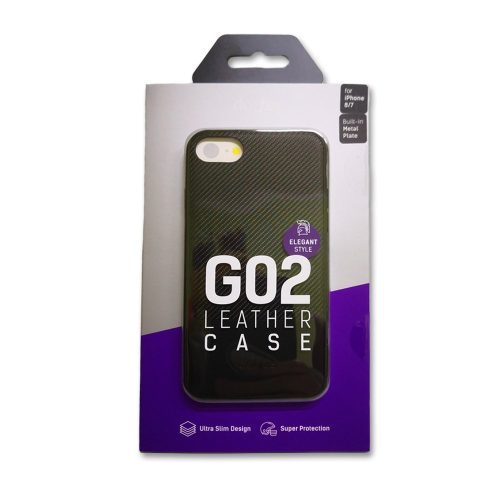 Telefon tok, iPhone 7 Plus / 8 Plus hátlaptok, karbon mintás, beépített fémlappal, fekete, Dotfes G02MS