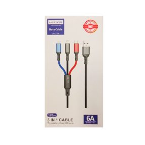   3in1 töltőkábel, iPhone 8pin, lightning, USB-C, Micro usb, színes, 6A, 1.2m, Letang LT-ET-06