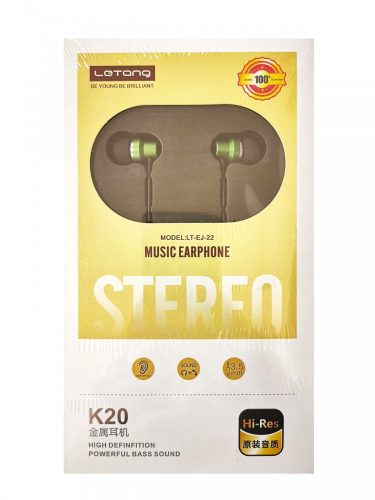 Letang LT-EJ-22 zöld stereo headset, fülhallgató