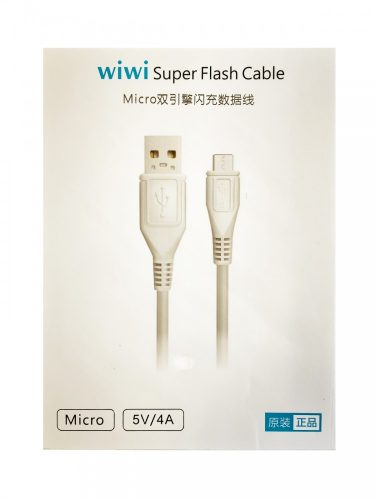 Micro USB adatkábel, töltőkábel, fehér, 4A 1m, Letang wiwi W04