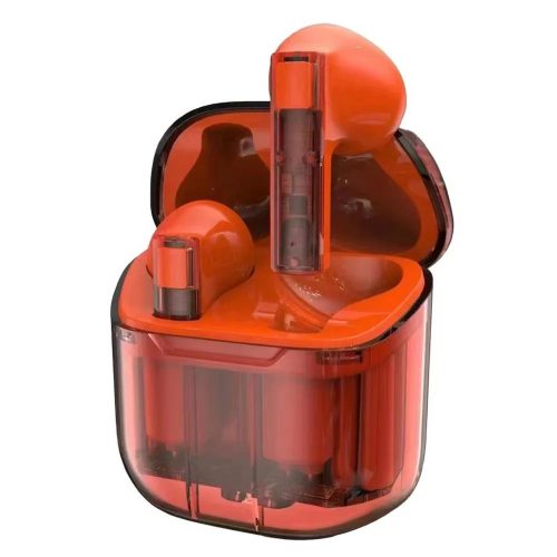 Stereo bluetooth headset vezeték nélküli töltőtokkal, TWS, narancssárga/átlátszó, Pavareal H15