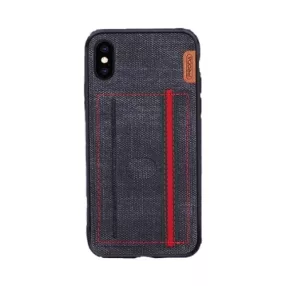   iPhone X / XS hátlaptok, telefon tok, bankkártyatartós, farmer mintás, fekete, Remax Proda Carter