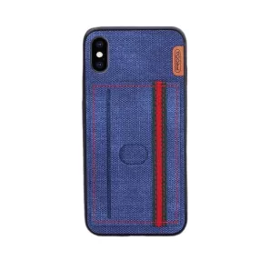   iPhone X / XS hátlaptok, telefon tok, bankkártyatartós, farmer mintás, kék, Remax Proda Carter