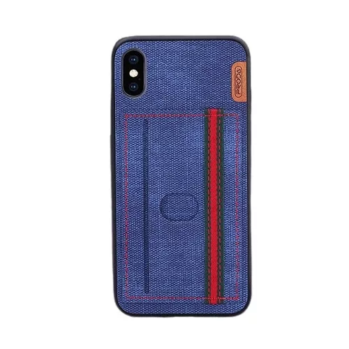 iPhone X / XS hátlaptok, telefon tok, bankkártyatartós, farmer mintás, kék, Remax Proda Carter