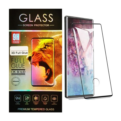 Samsung Galaxy Note 10 üvegfólia, tempered glass, előlapi, 3D, edzett, hajlított, újjlenyomat olvasónál kivágott, fekete kerettel