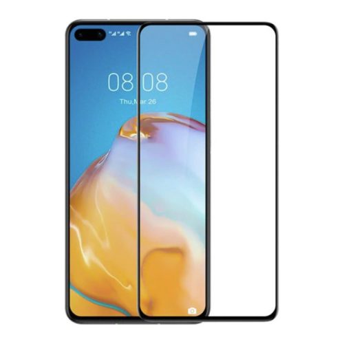 Huawei P40 üvegfólia, tempered glass, előlapi, 3D, edzett, hajlított, fekete kerettel