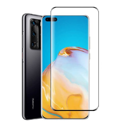 Huawei P40 Pro üvegfólia, tempered glass, előlapi, 3D, edzett, hajlított, fekete kerettel