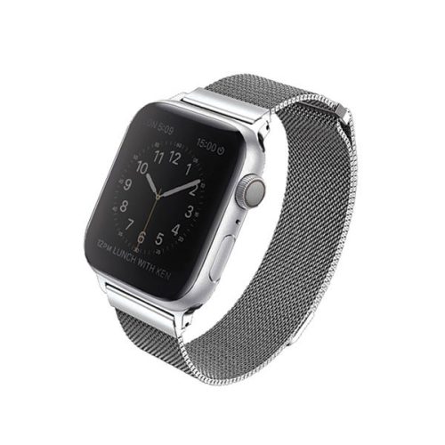 Apple Watch 4/5/6/7/8/9/SE/SE2 okosóra szíj, 38/40/41mm kompatibilis, fém, ezüst, prémium, UNIQ