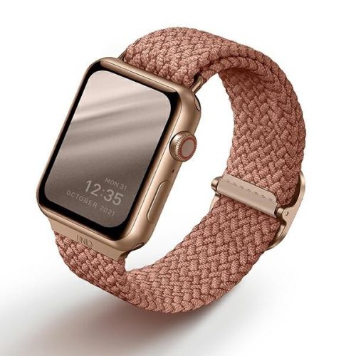 Apple Watch 4/5/6/7/8/9/SE/SE2 okosóra szíj, 42/44/45mm komaptibilis, rózsaszín, fonott, prémium, UNIQ