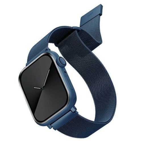 Apple Watch 4/5/6/7/8/9/SE/SE2 okosóra szíj, 38/40/41mm kompatibilis, fém, kék, prémium, UNIQ
