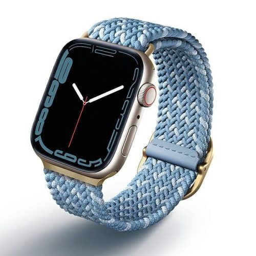Apple Watch 4/5/6/7/8/9/SE/SE2 okosóra szíj, 38/40/41mm kompatibilis, kék, fonott, prémium, UNIQ