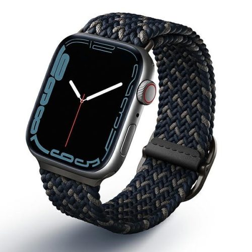 Apple Watch 4/5/6/7/8/9/SE/SE2 okosóra szíj, 42/44/45mm kompatibilis, kék, fonott, prémium, UNIQ