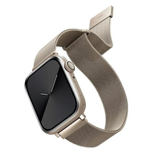 Apple Watch 4/5/6/7/8/9/SE/SE2 okosóra szíj, 38/40/41mm kompatibilis, fém, ezüst "starlight", prémium, UNIQ