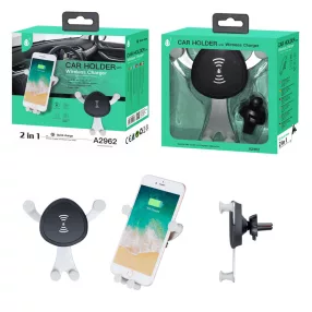  Autós mobiltelefon tartó, szellőzőnyílásra helyezhető, gravitációs, vezeték nélküli töltő 1A, ezüst, OnePlus A2962