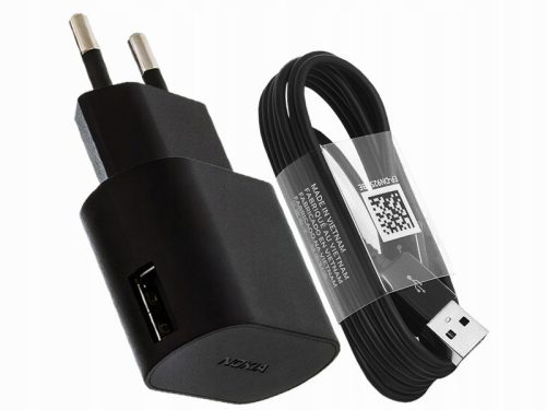 Hálózati töltőfej, adapter + Type-C adatkábel, töltőkábel, 1A, fekete, Nokia FC0200