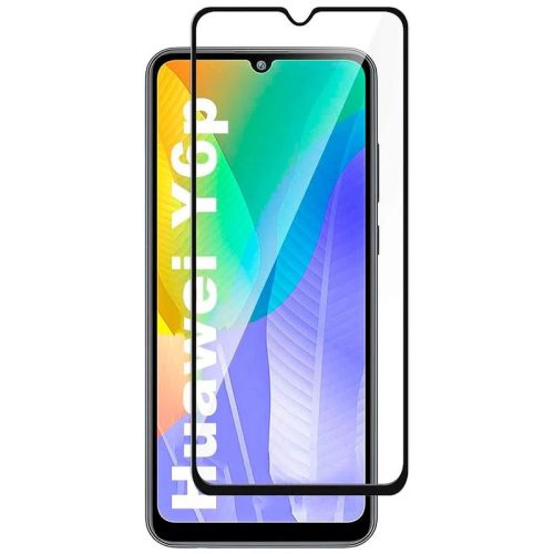 Huawei Y6P üvegfólia, tempered glass, előlapi, 9D, edzett, hajlított, fekete kerettel