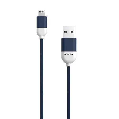iPhone adatkábel, töltőkábel, iPhone 8pin, lightning - USB-A, szövet bevonat, kék, 2.4A 1.5m, Pantone PT-LCS001-5 MFi