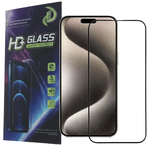 iPhone 14 Pro üvegfólia, tempered glass, előlapi, 9D, edzett, hajlított, fekete kerettel