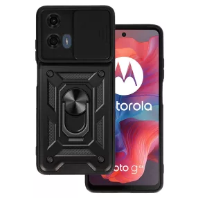   Motorola Moto G24 / G04 / E14 hátlap tok, telefon tok, kitámasztható, mágneses, ütésálló, fekete, Defender Slide