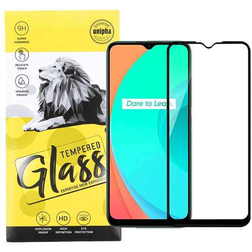 Realme C11 2021 / C21Y / C25Y üvegfólia, tempered glass, előlapi, 9D, edzett, hajlított, fekete kerettel