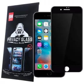   iPhone 7 / 8 / SE 2020 / SE 2022 üvegfólia, tempered glass, előlapi, edzett, hajlított, fekete kerettel, betekintés védelemmel, Privacy