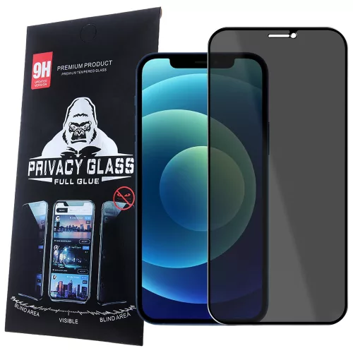 iPhone 11 Pro / X / XS üvegfólia, tempered glass, előlapi, edzett, hajlított, fekete kerettel, betekintés védelemmel, Privacy