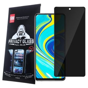   Xiaomi Redmi Note 9 Pro / Note 9S / Poco X3 / Mi 10T Lite üvegfólia, tempered glass, előlapi, edzett, hajlított, fekete kerettel, betekintés védelemmel, Privacy