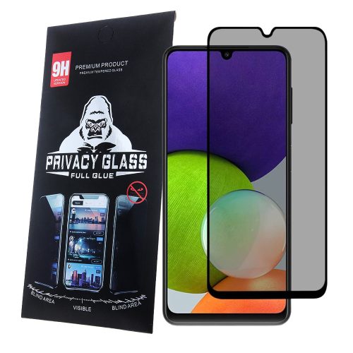 Samsung Galaxy A13 4G / A13 5G / A04s / A22 5G / A32 5G üvegfólia, tempered glass, előlapi, edzett, hajlított, fekete kerettel, betekintés védelemmel, Privacy