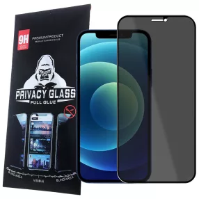   iPhone 12 Pro Max üvegfólia, tempered glass, előlapi, edzett, hajlított, fekete kerettel, betekintés védelemmel, Privacy