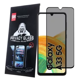  Samsung Galaxy A33 5G üvegfólia, tempered glass, előlapi, edzett, hajlított, fekete kerettel, betekintés védelemmel, Privacy