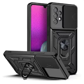   Samsung Galaxy A32 4G hátlap tok, telefon tok, kitámasztható, mágneses, ütésálló, fekete, Defender Slide