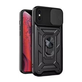   iPhone X / XS hátlap tok, telefon tok, kitámasztható, mágneses, ütésálló, fekete, Defender Slide