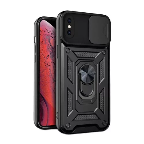 iPhone X / XS hátlap tok, telefon tok, kitámasztható, mágneses, ütésálló, fekete, Defender Slide