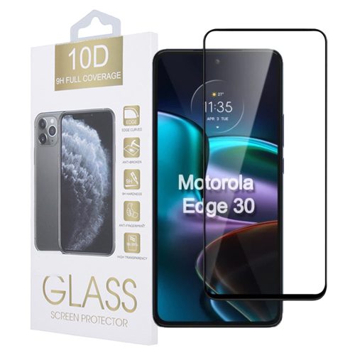 Motorola Edge 30 5G üvegfólia, tempered glass, előlapi, 10D, edzett, hajlított, fekete kerettel