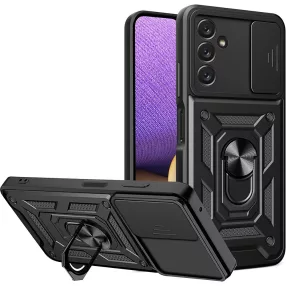   Samsung Galaxy A14 4G / A14 5G hátlap tok, telefon tok, kitámasztható, mágneses, ütésálló, fekete, Defender Slide