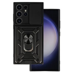   Samsung Galaxy S23 Ultra 5G hátlap tok, telefon tok, kitámasztható, mágneses, ütésálló, fekete, Defender Slide