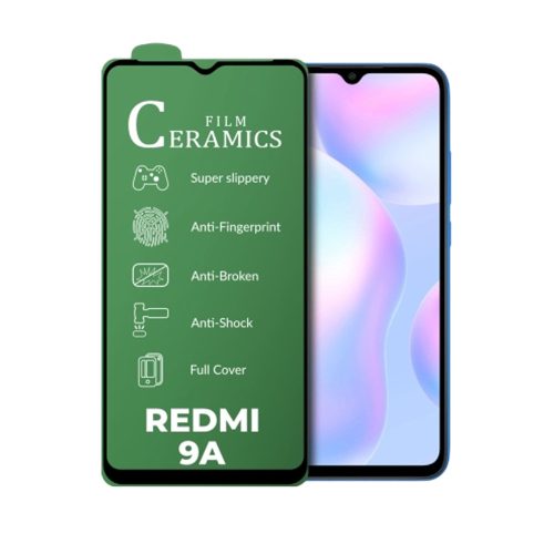 Xiaomi Redmi 9A / 9AT / 9i / 9C üvegfólia, képernyővédő fólia, kijelzővédő, flexibilis, kerámia, 9D, fekete kerettel