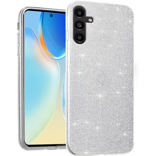 Samsung Galaxy A54 5G szilikon tok, hátlaptok, telefon tok, csillámos, ezüst, Glitter