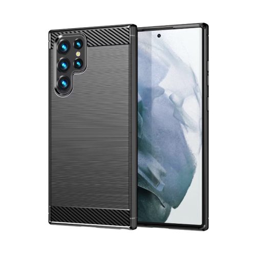 Samsung Galaxy S23 Ultra 5G szilikon tok, telefon tok, hátlaptok, karbon mintás, fekete, Simple Carbon