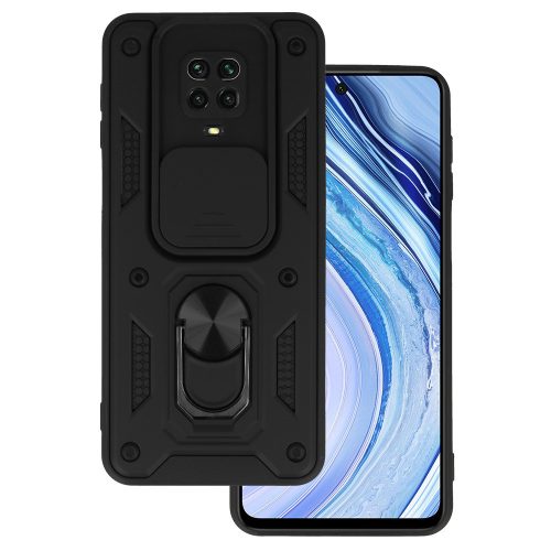 Xiaomi Redmi Note 9 Pro / Note 9S hátlap tok, telefon tok, kitámasztható, mágneses, ütésálló, fekete, Defender Slide