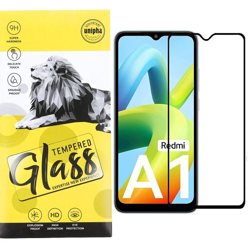 Xiaomi Redmi A1 / A1 Plus (A1+) üvegfólia, tempered glass, előlapi, 9D, edzett, hajlított, fekete kerettel