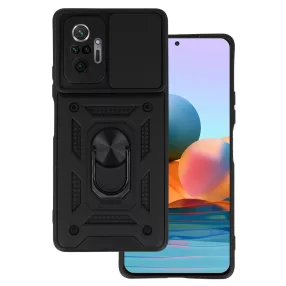  Xiaomi Redmi Note 10 Pro hátlap tok, telefon tok, kitámasztható, mágneses, ütésálló, fekete, Defender Slide