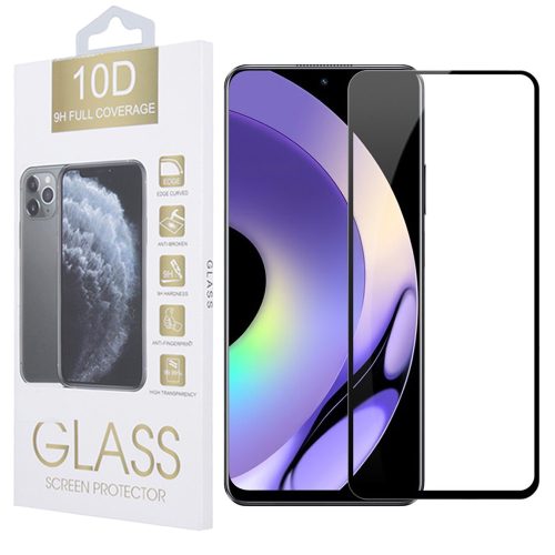 Realme 10 Pro 5G üvegfólia, tempered glass, előlapi, 10D, edzett, hajlított, fekete kerettel