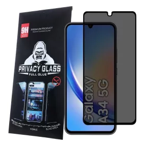  Samsung Galaxy A34 5G üvegfólia, tempered glass, előlapi, edzett, hajlított, fekete kerettel, betekintés védelemmel, Privacy