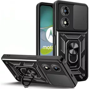   Motorola Moto E13 hátlap tok, telefon tok, kitámasztható, mágneses, ütésálló, fekete, Defender Slide