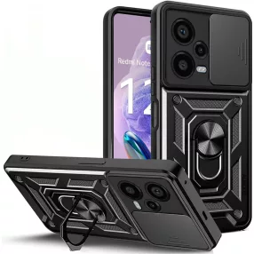   Xiaomi Redmi Note 12 Pro Plus 5G hátlap tok, telefon tok, kitámasztható, mágneses, ütésálló, fekete, Defender Slide