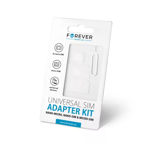 3 az 1-ben SIM-kártya adapter készlet – nano SIM / micro SIM átalakító, SIM-tű, fehér – Forever