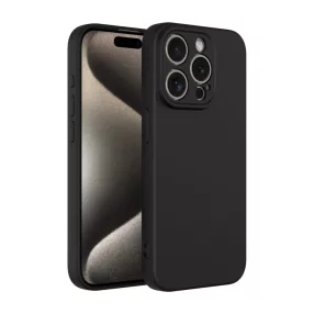   iPhone 15 Pro szilikon tok, hátlaptok, telefon tok, velúr belsővel, matt, fekete, Silicon