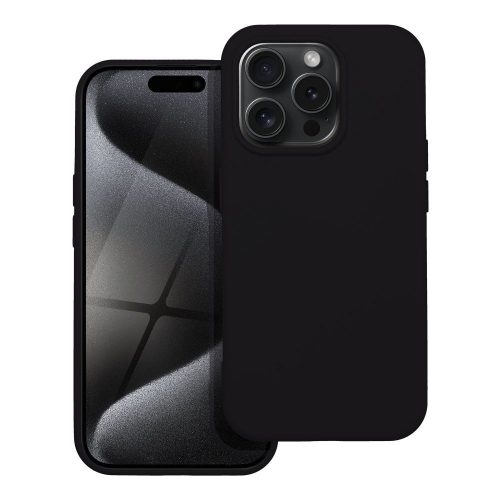 iPhone 15 Pro Max szilikon tok, hátlaptok, telefon tok, velúr belsővel, matt, fekete, Silicon